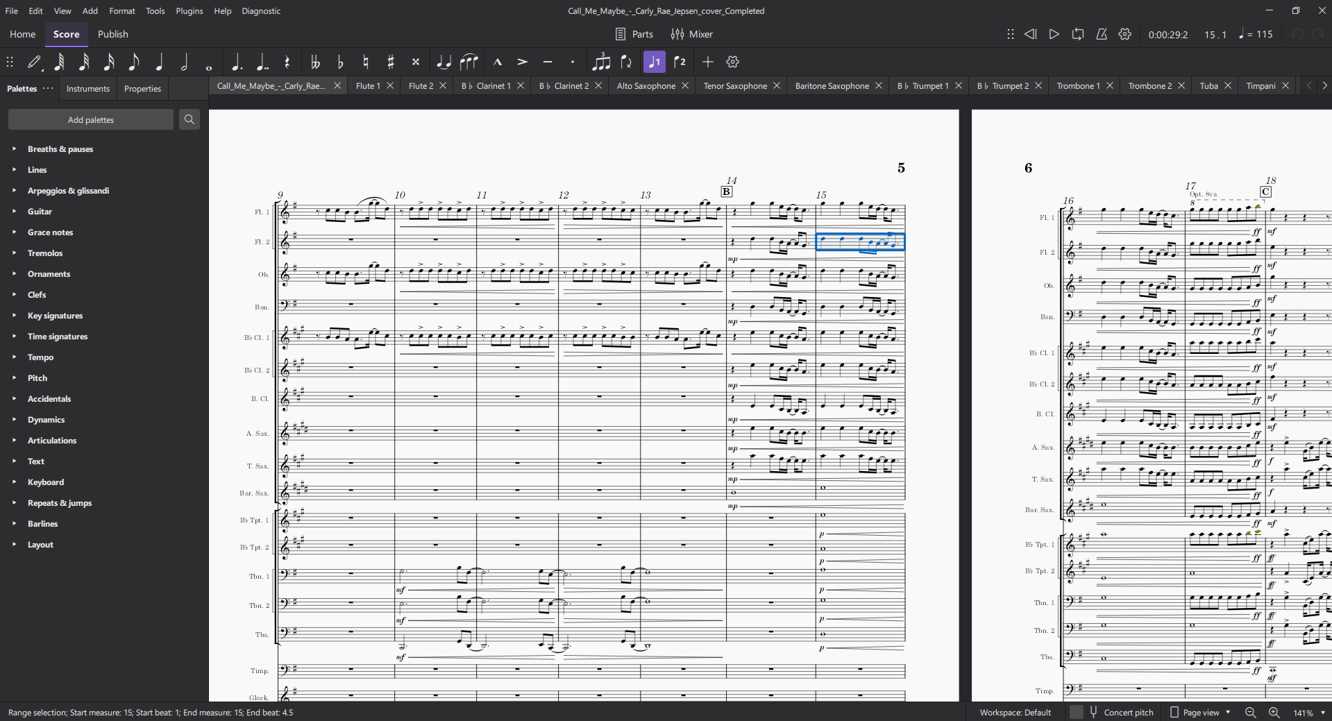 Screenshot of working in Musescore